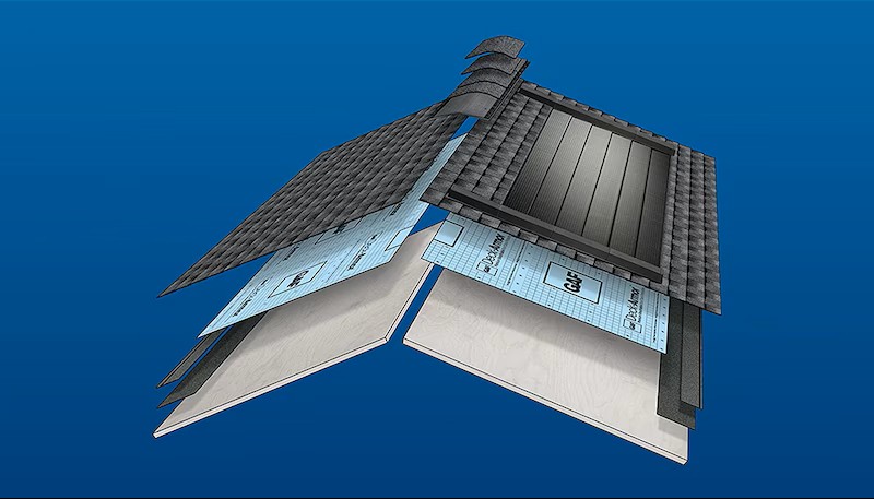 Cross-section diagram of the GAF Timberline Solar roofing system