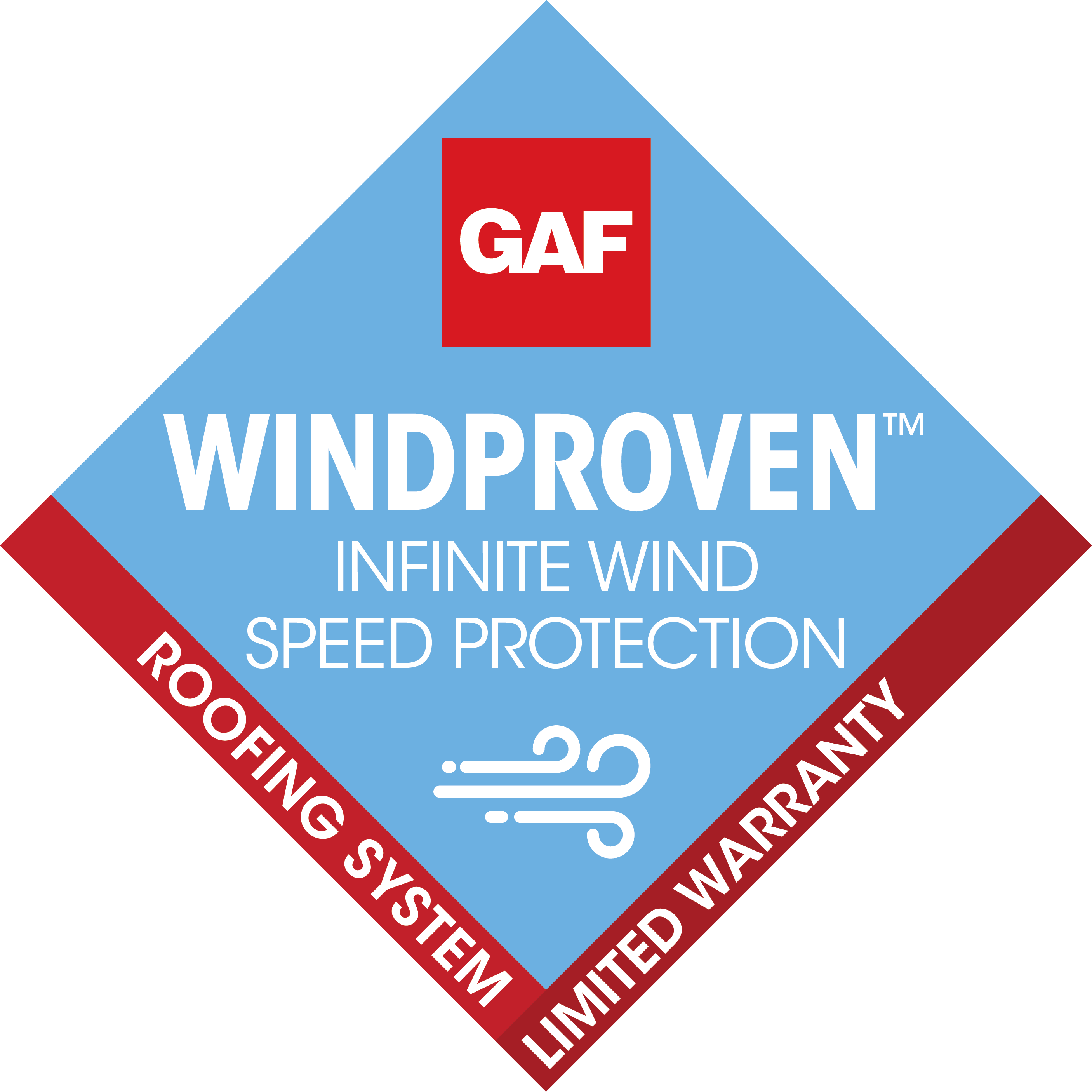 GAF WindProven Roofing System Limited Warranty badge