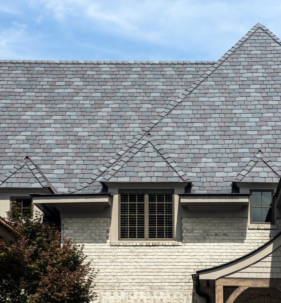Gabled residence with a DaVinci synthetic slate roof in a natural color blend